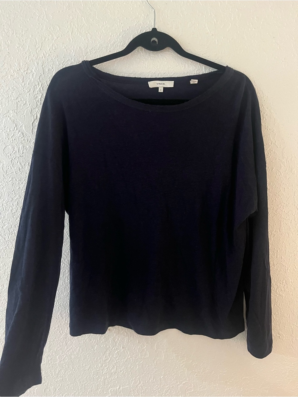 Vince Navy Long-Sleeve Cotton Linen Blend Top
